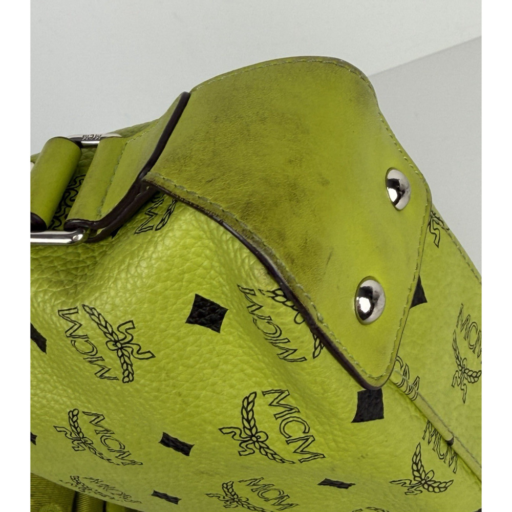 MCM Messenger Crossbody Bag in Neon Green Visetos Monogram Leather S-15 - Picture 12 of 16